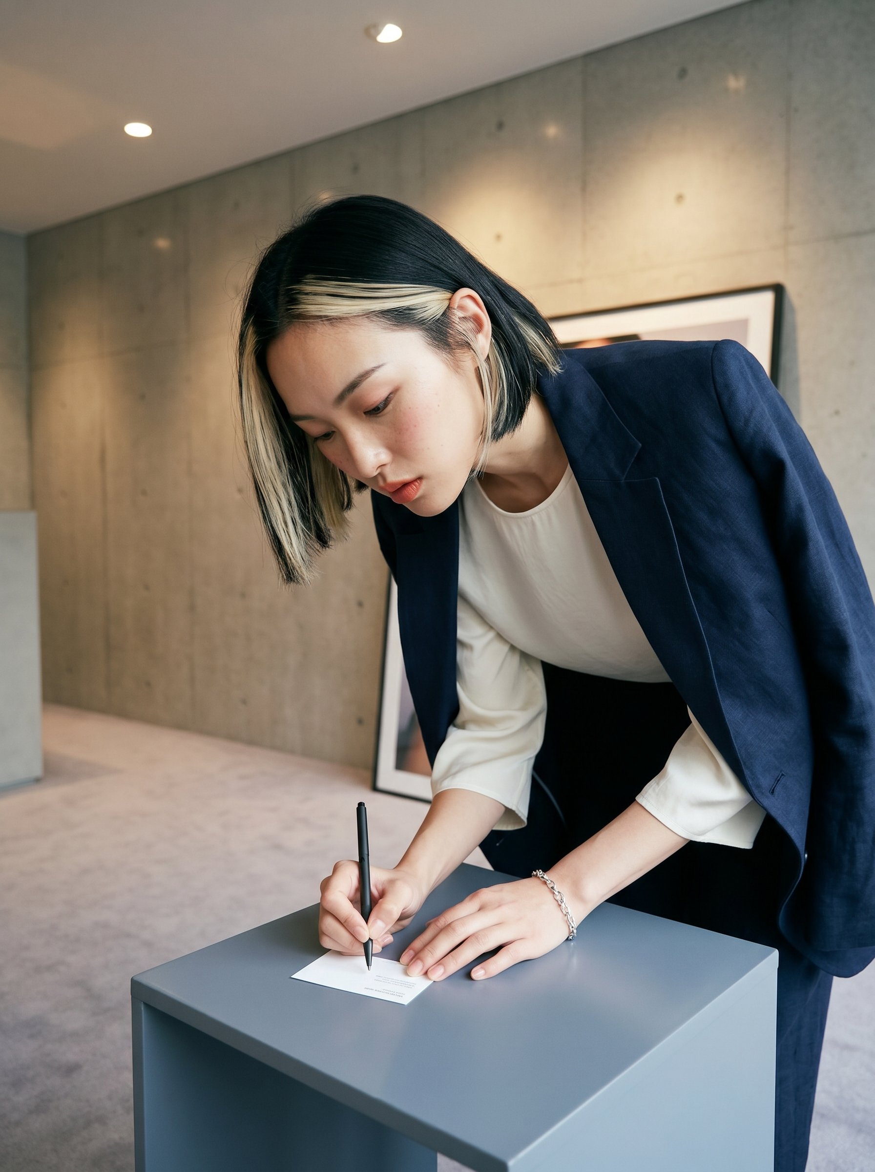 Card exchanged, noting on the spot, Acne Aoyama back room